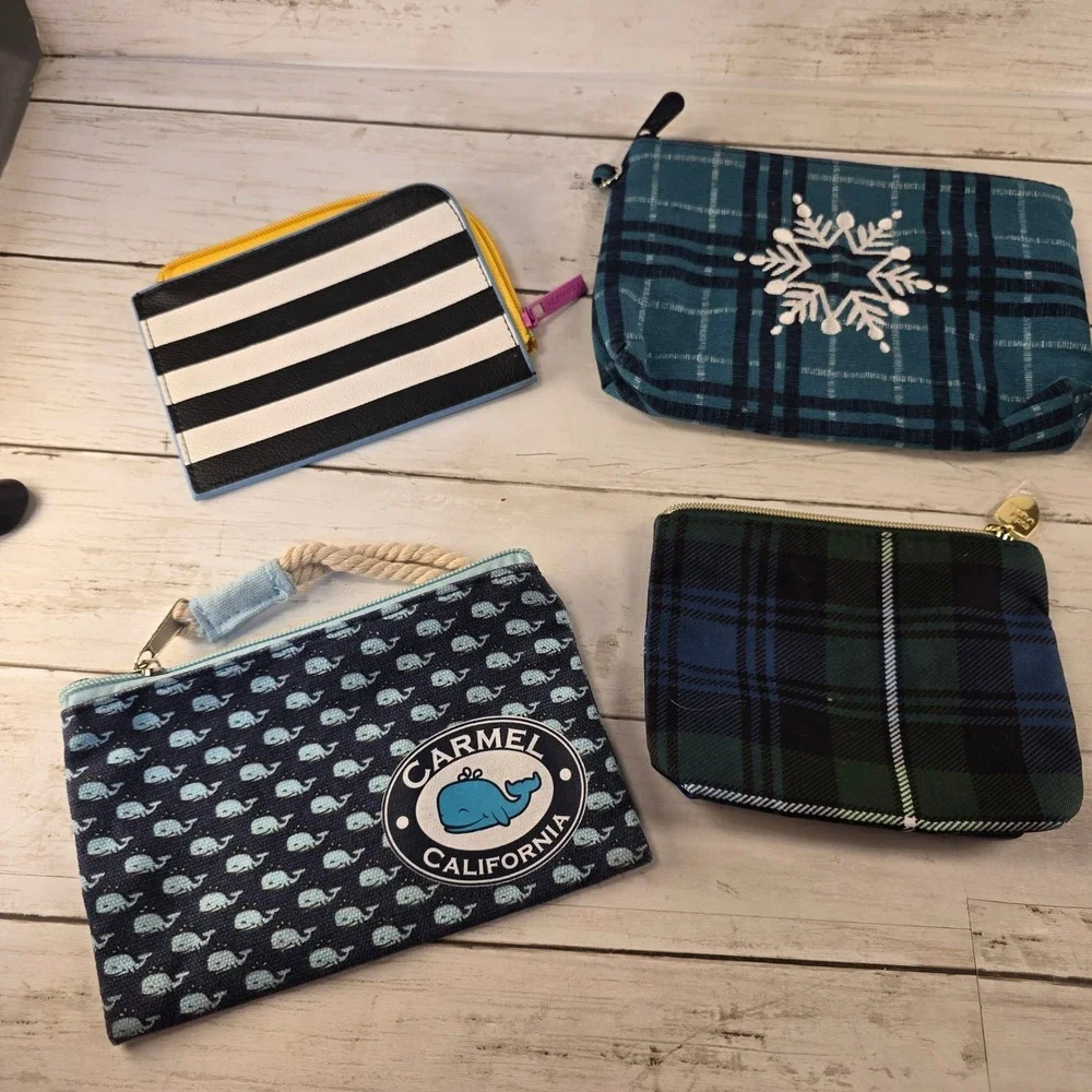 Lot of 6 Cosmetic Travel Pouches Estee Lauder Sephora Carmel Whale Plaid Leopard